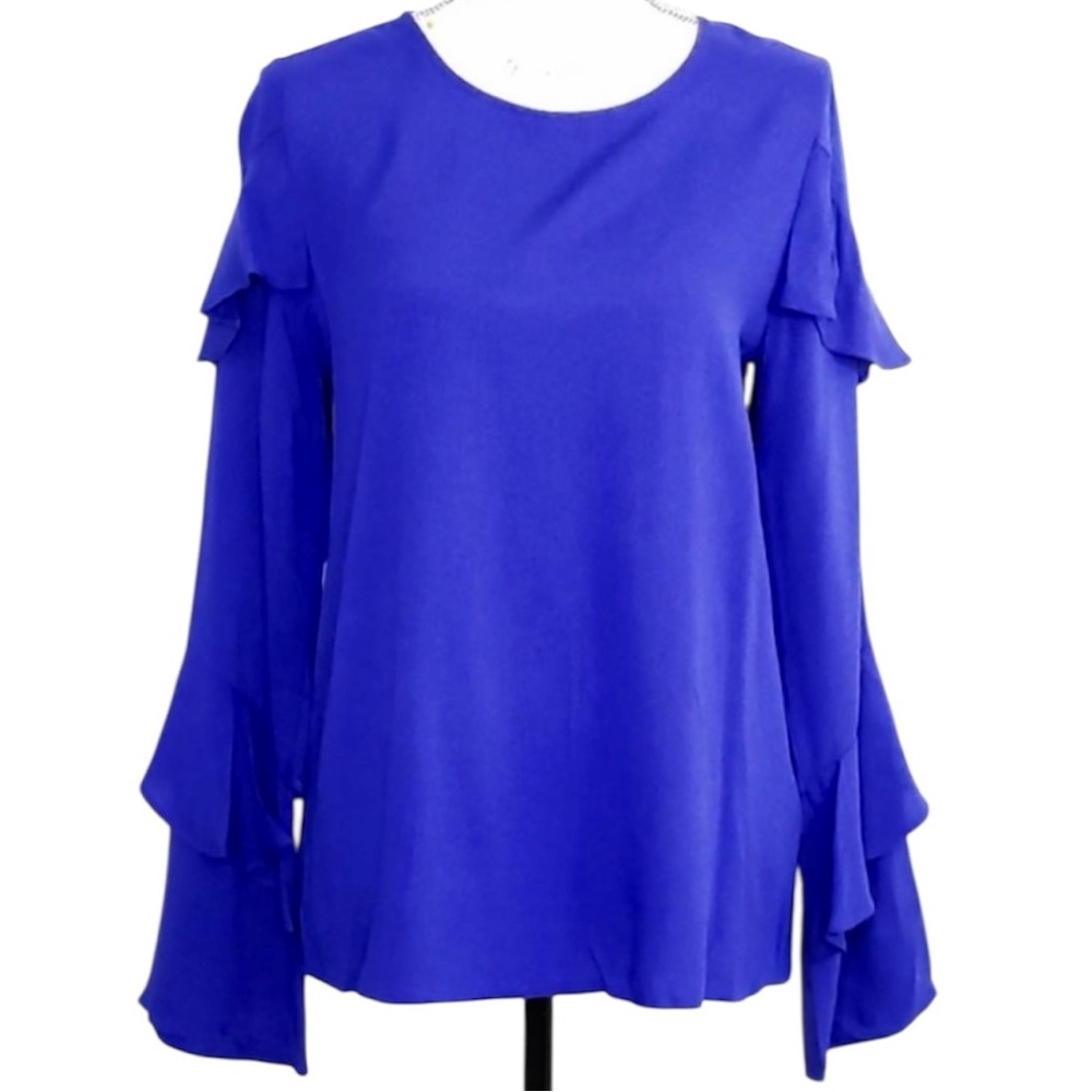 Ro&De ribbed ruffled sleeves knit blue blouse women’s Size Small